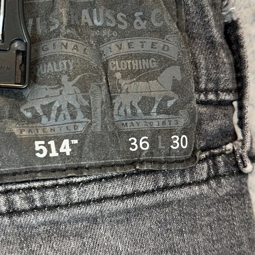 Levis 514 Jeans Mens 36X30 Straight Fit Grey Faded Stretch Denim Red Tab EUC